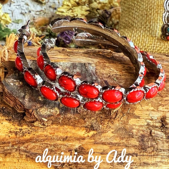 Red turquoise statement hoops - Picture 1 of 1